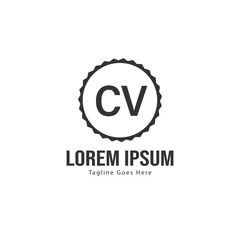 Initial CV logo template with modern frame. Minimalist CV letter logo vector illustration