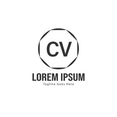 Initial CV logo template with modern frame. Minimalist CV letter logo vector illustration