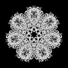 Mandala. Black Round Ornament. Vintage Decorative Elements on Black Background