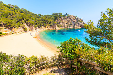 Path with steps to Cala Giverola, most beautiful beach on Costa Brava, Spain