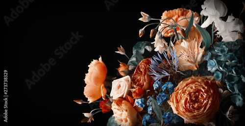 Beautiful bunch of colorful flowers on black background