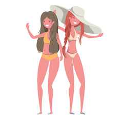 young women with swimsuit on white background
