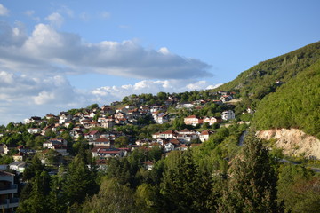 Fototapeta na wymiar Distant view of mountain village.