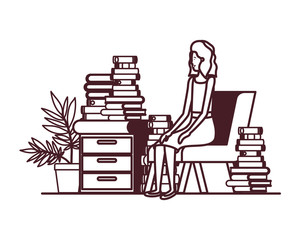 woman sitting in the work office with white background