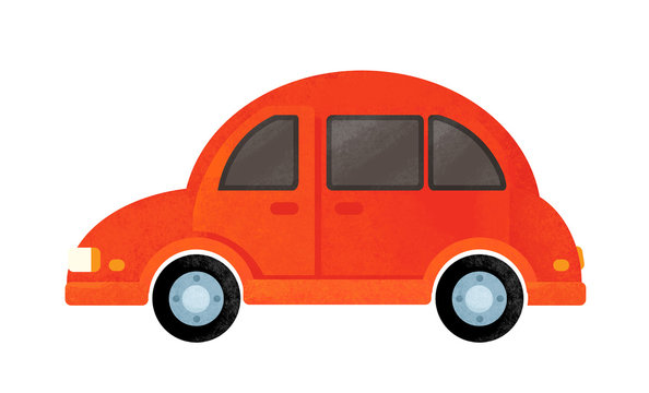 cartoon scene with everyday car on white background - illustration for children