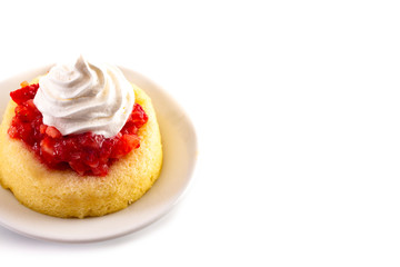 A Single Serve Strawberry Shortcakes with Strawberry Sauce and Whipped Cream