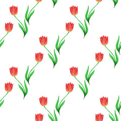 Obraz premium Seamless pattern of different tulips isolated on a white background.