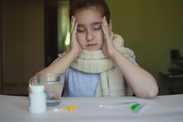 little girl with fever and sneezes