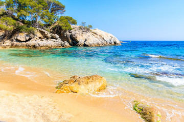 Secluded sandy Cala Pi beach near Cap Roig, Costa Brava, Spain
