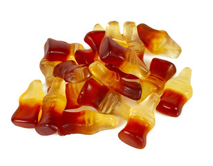 coca cola chewy candies isolated on white