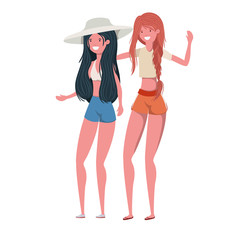 young women with swimsuit on white background