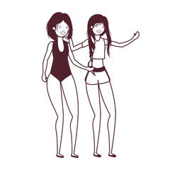 silhouette of women with swimsuit on white background