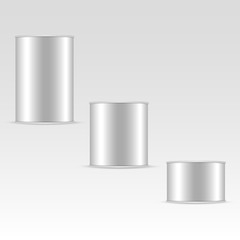 Set of metallic tin cans. Vector.