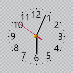 Realistic black wall clock with transparent screen. Vector