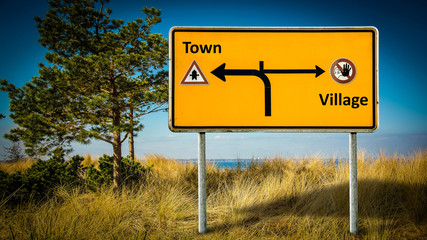 Street Sign Town versus Village