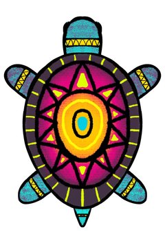Color, stylized turtle with ornament - illustration
