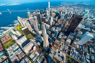 Gordijnen Downtown San Francisco aerial view of skyscrapers © Tierney