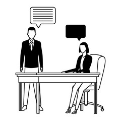 business people avatars cartoon character in black and white