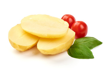 Boiled young potatoes, close-up, isolated on white background