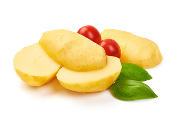 Boiled young potatoes, close-up, isolated on white background