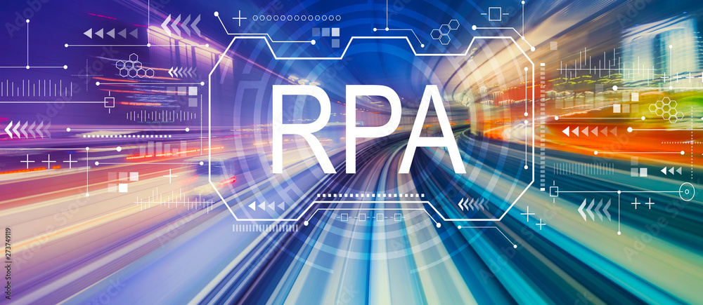 Wall mural robotic process automation concept with abstract high speed technology pov motion blur