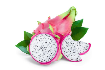 Ripe Dragon fruit, Pitaya or Pitahaya isolated on white background, fruit healthy concept
