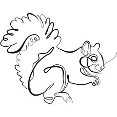 Squirrel one line drawing. Line Art Fall Vector Illustration