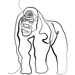Gorilla one line drawing. Line Art Monkey Vector Illustration
