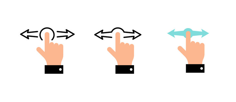Hand finger left right horizontal swipe gestures icon set colored vector illustration