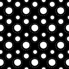 Cute abstract sun pattern with hand drawn sun. Funny vector black and white abstract sun pattern. Seamless monochrome doodle abstract sun pattern for textile, wallpapers, wrapping and web.