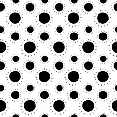 Cute abstract sun background with hand drawn sun. Funny vector black and white abstract sun background. Seamless monochrome doodle abstract sun background for textile, wallpapers, wrap and web.