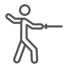 Man fencing line icon, sport and fighting, fencer sign, vector graphics, a linear pattern on a white background.