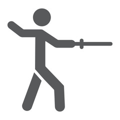 Man fencing glyph icon, sport and fighting, fencer sign, vector graphics, a solid pattern on a white background.