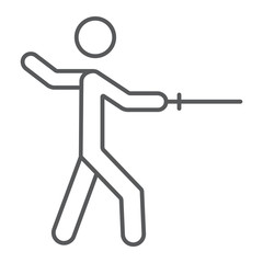Man fencing thin line icon, sport and fighting, fencer sign, vector graphics, a linear pattern on a white background.
