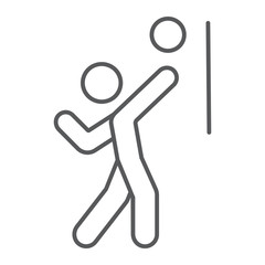 Volleyball player thin line icon, sport and active, person with ball sign, vector graphics, a linear pattern on a white background.