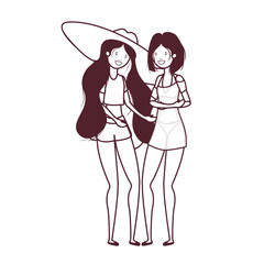 silhouette of women with swimsuit on white background