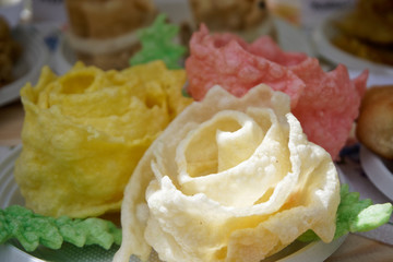 Tatar national dish - brushwood Urama, twisted in the form of flowers. Folk cuisine