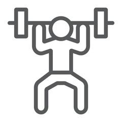 Weightlifter line icon, sport and bodybuilding, weightlifting sign, vector graphics, a linear pattern on a white background.
