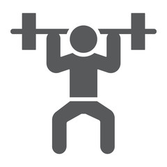 Weightlifter glyph icon, sport and bodybuilding, weightlifting sign, vector graphics, a solid pattern on a white background.