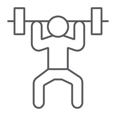 Weightlifter thin line icon, sport and bodybuilding, weightlifting sign, vector graphics, a linear pattern on a white background.