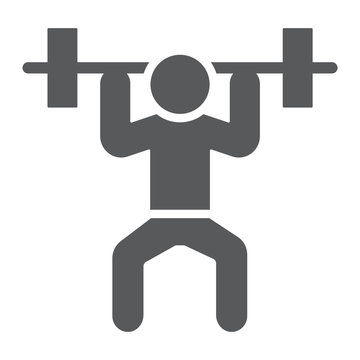 Weightlifter glyph icon, sport and bodybuilding, weightlifting sign, vector graphics, a solid pattern on a white background.