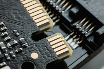 Electronic circuit blur computer board. Blur electronic circuit close up computer