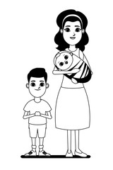 family avatar cartoon character portrait in black and white