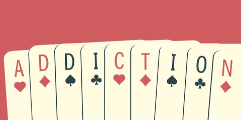 The word Addiction made of playing cards. Gambling addiction conceptual illustration. Clipping mask used.