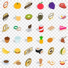 Cherry icons set. Isometric style of 36 cherry vector icons for web for any design