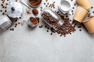 Ingredients for making coffee flat lay