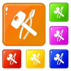 Hammer clamping mites icons set collection vector 6 color isolated on white background