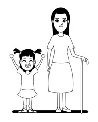 family avatar cartoon character portrait in black and white