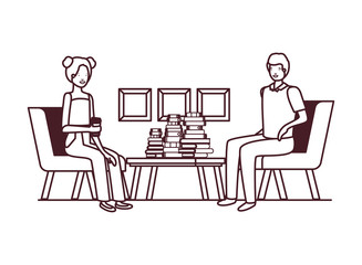 couple sitting in the work office avatar character