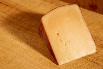 Wedges of artisan, hard goat cheese from Dove Song Dairy in Berks County, Pennsylvania, USA